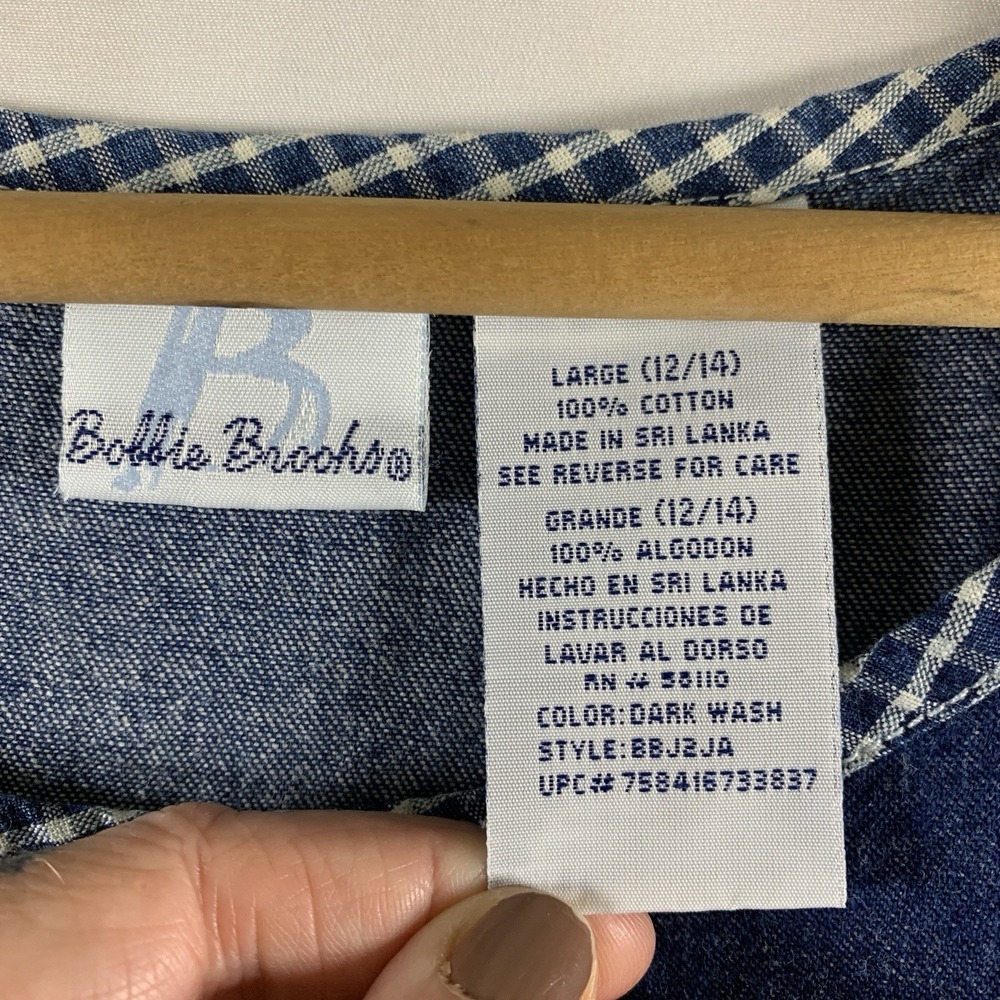 Vintage 90s Womens Cat Denim Tie Back Maxi Dress Sz L Cottage Country Homestead - Picture 11 of 14